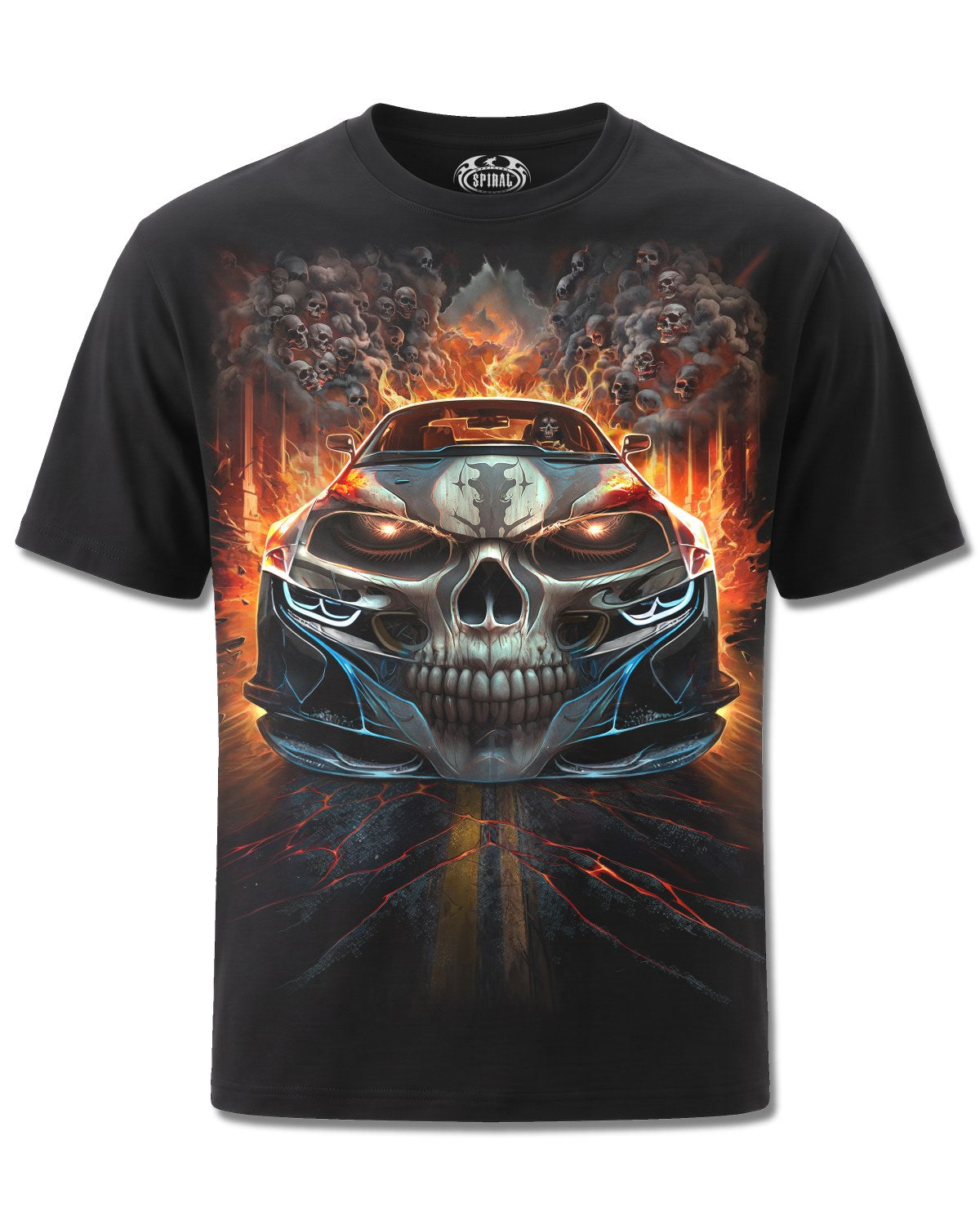 Spiral Speed Freak design, front view on Black M101, Rock Off Retail official merch