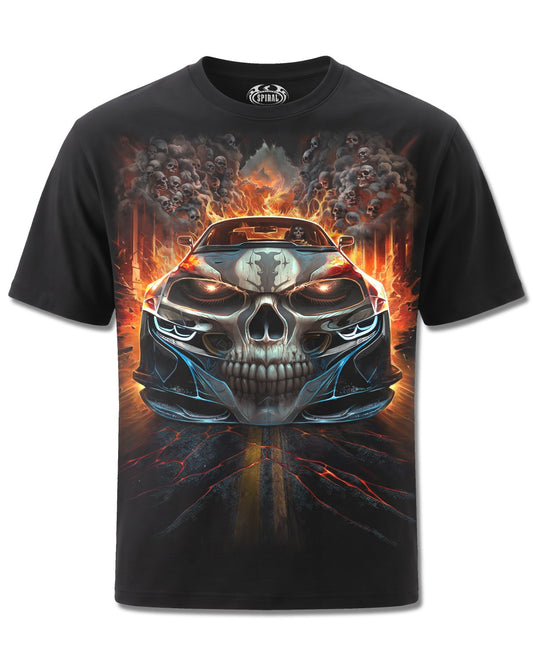 Spiral Speed Freak design, front view on Black M101, Rock Off Retail official merch
