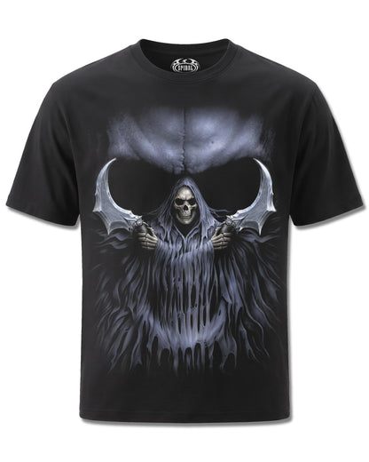 Spiral Double Death design, front view on Black M101, Rock Off Retail official merch