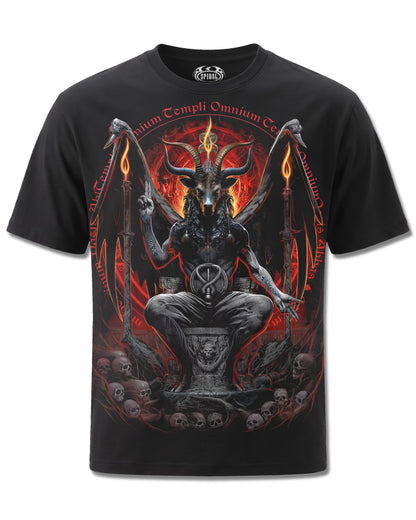 Spiral Baphomet design, front view on Black M101, Rock Off Retail official merch