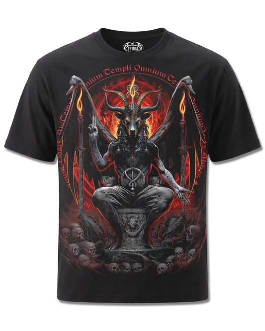 Spiral Baphomet design, front view on Black M101, Rock Off Retail official merch