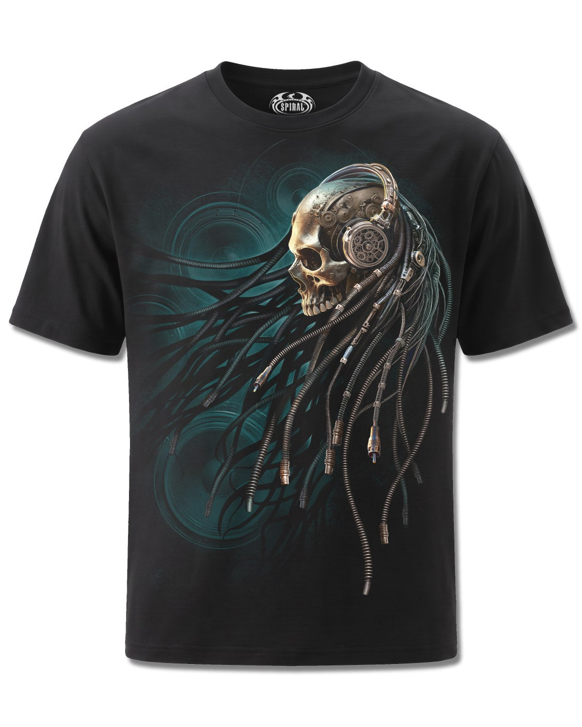 Spiral Dread Rocks design, front view on Black M101, Rock Off Retail official merch