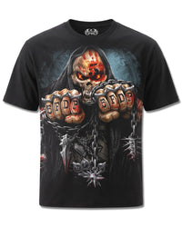 Five Finger Death Punch Game Over (Five Finger Death Punch) design, front view on Black M101, Rock Off Retail official merch