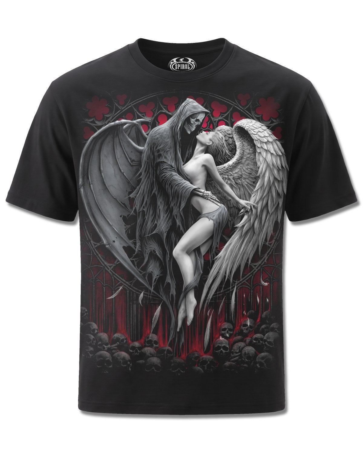 Spiral Forbidden design, front view on Black M101, Rock Off Retail official merch