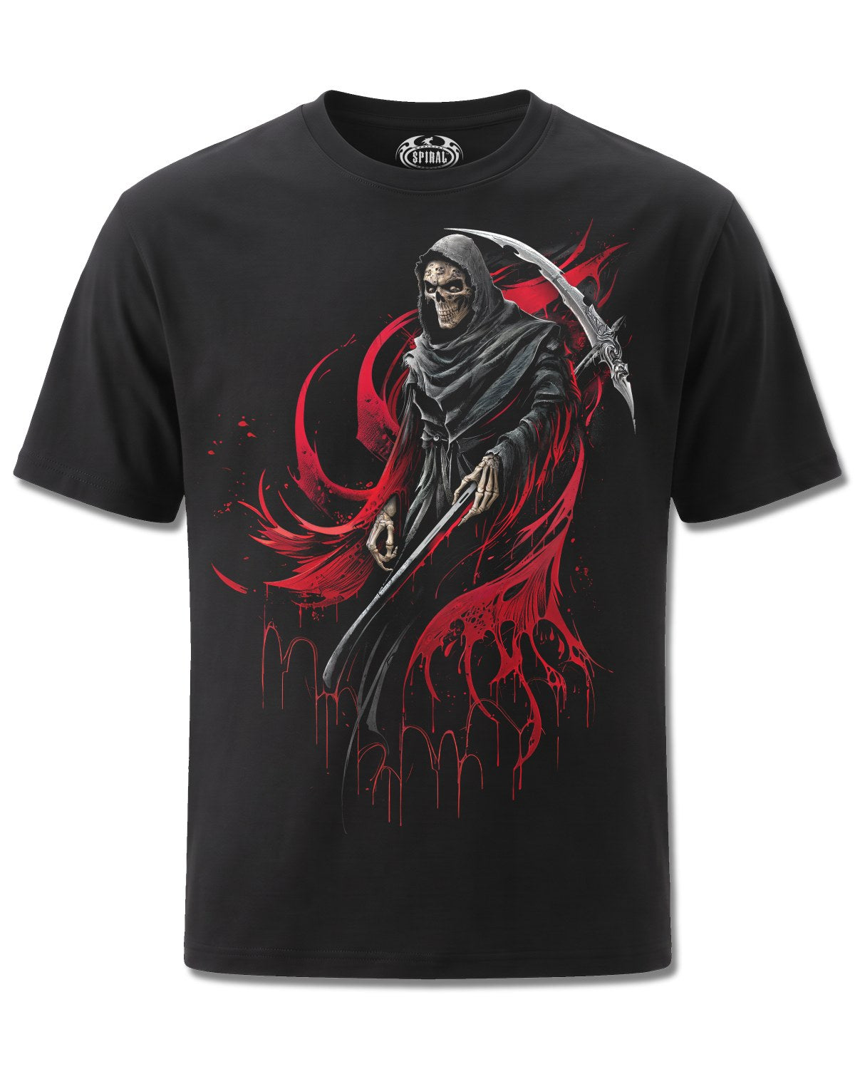 Spiral Screaming Death design, front view on Black M101, Rock Off Retail official merch