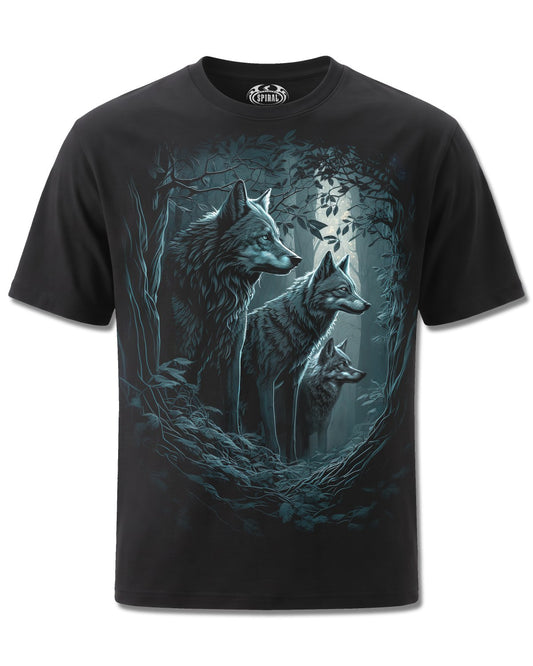 Spiral Forest Guardians design, front view on Black M101, Rock Off Retail official merch