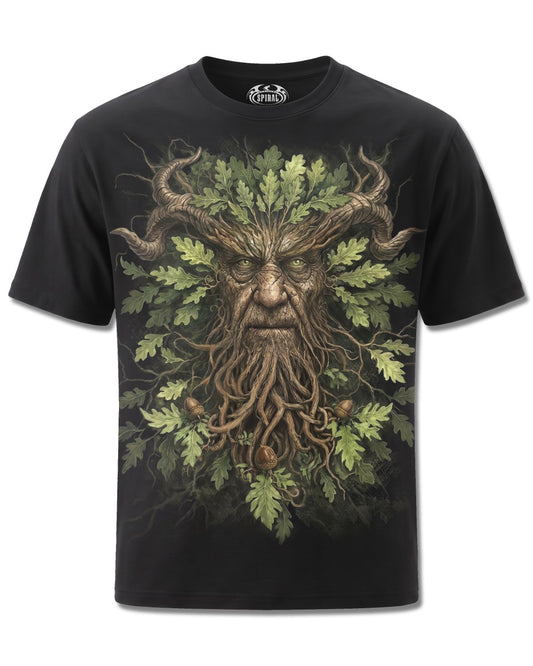 Spiral Woodland King design, front view on Black M101, Rock Off Retail official merch