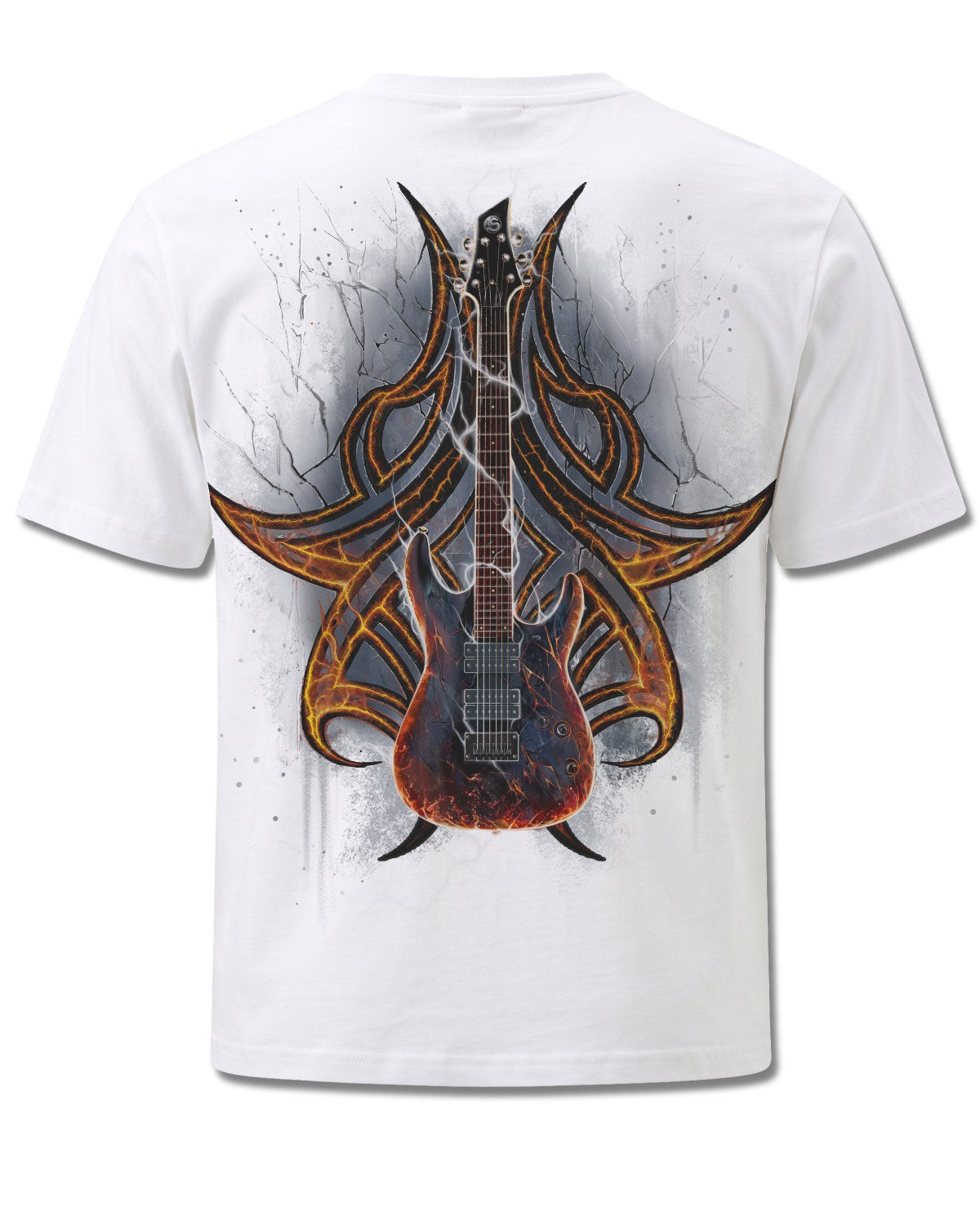 Spiral Death Rocker design, back view on White M113, Rock Off Retail official merch