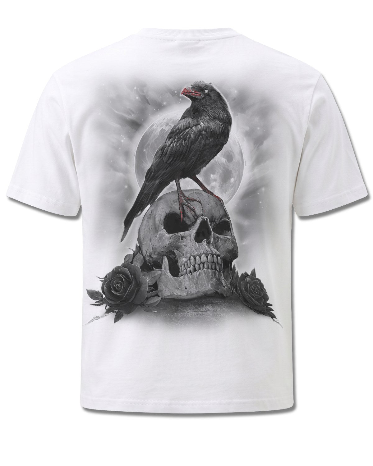 Spiral Grave Walker design, back view on White M113, Rock Off Retail official merch