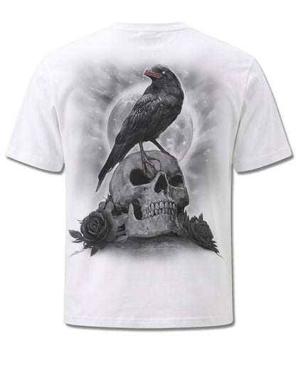 Spiral Grave Walker design, back view on White M113, Rock Off Retail official merch