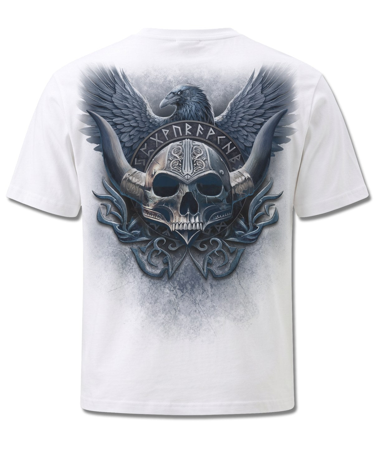 Spiral Odin's Warrior design, back view on White M113, Rock Off Retail official merch