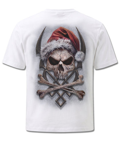 Spiral Rock Santa design, back view on White M113, Rock Off Retail official merch