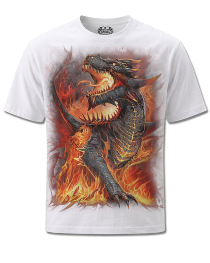 Spiral Draconis design, front view on White M113, Rock Off Retail official merch
