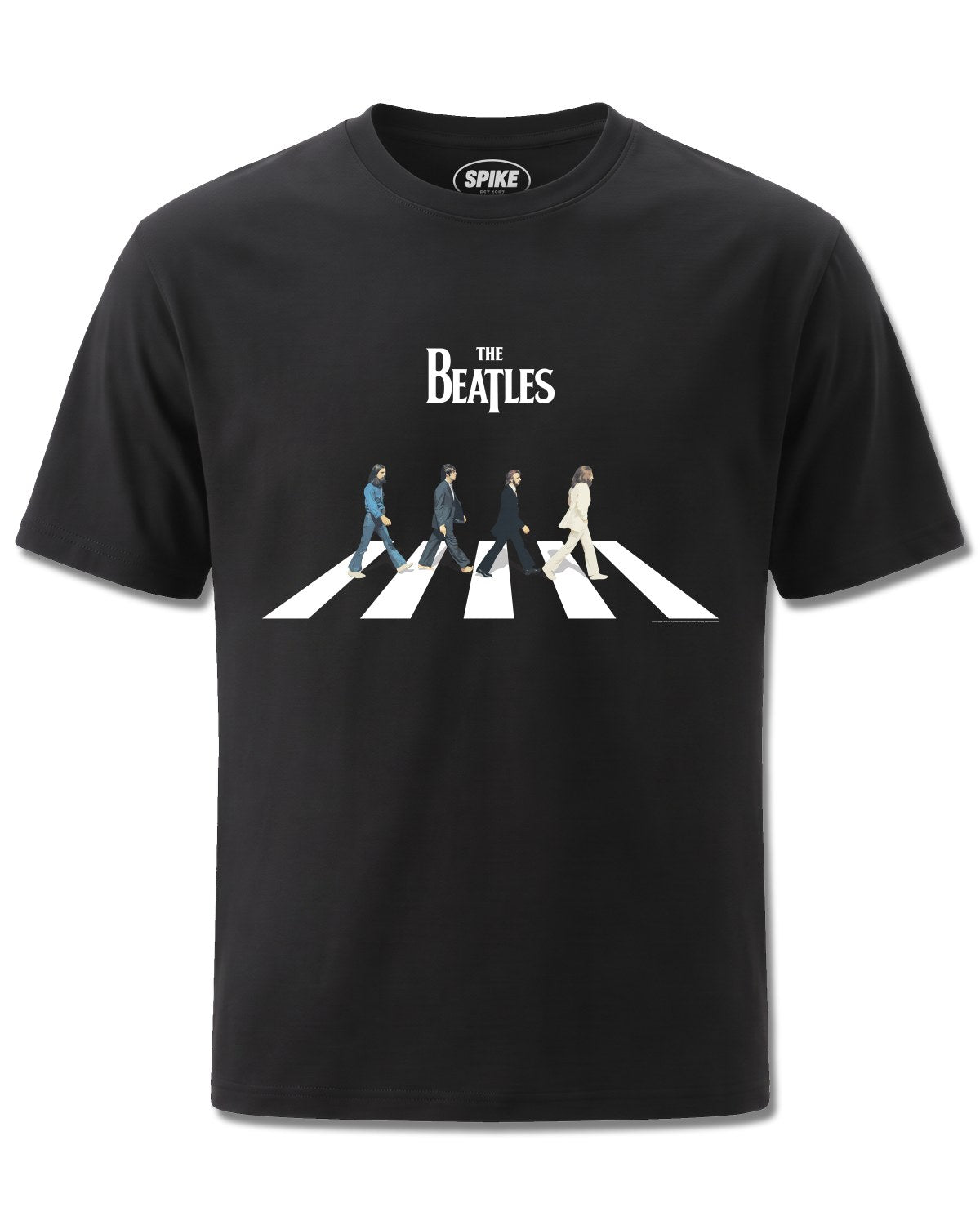 Beatles Abbey Road Characters (The Beatles) design, front view on Black M121, Rock Off Retail official merch