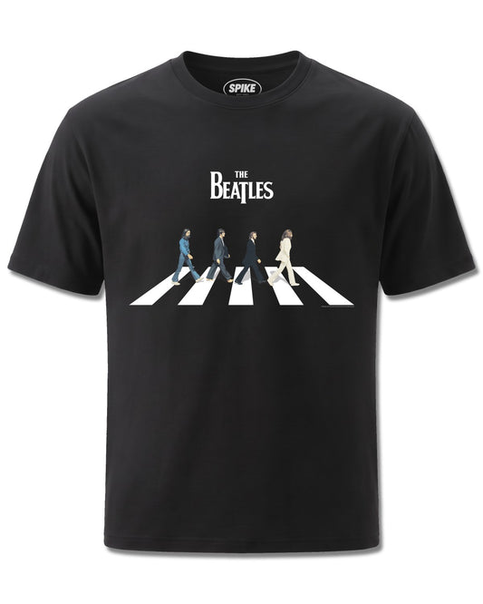 Beatles Abbey Road Characters (The Beatles) design, front view on Black M121, Rock Off Retail official merch
