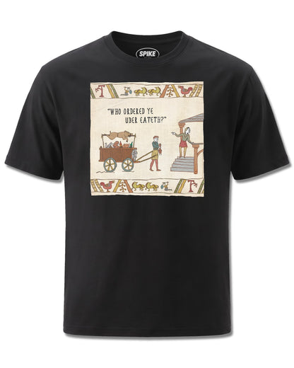 Hysterical Heritage Uber Eateth (Hysterical Heritage) design, front view on Black M121, Rock Off Retail official merch