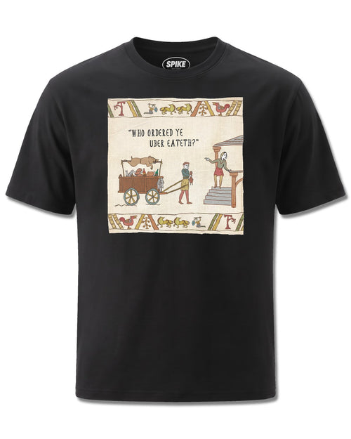 Hysterical Heritage Uber Eateth (Hysterical Heritage) design, front view on Black M121, Rock Off Retail official merch