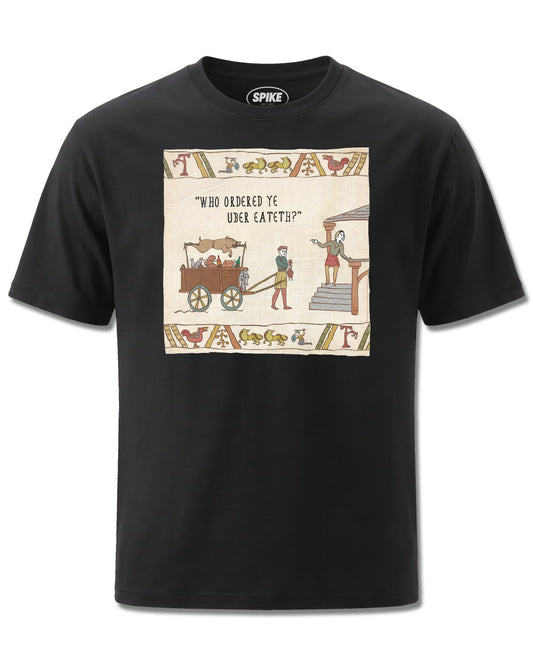 Hysterical Heritage Uber Eateth (Hysterical Heritage) design, front view on Black M121, Rock Off Retail official merch