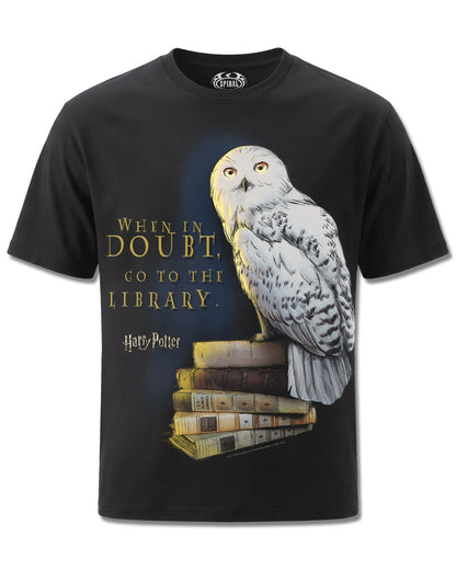 Harry Potter Hedwig Books (Harry Potter) design, front view on Black M121, Rock Off Retail official merch