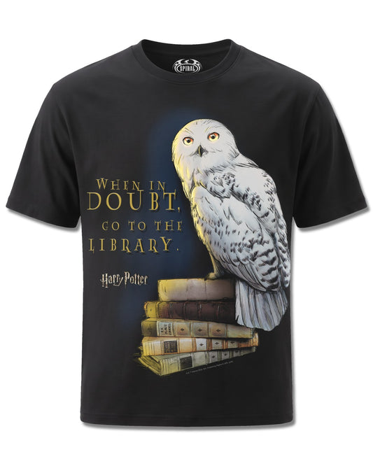 Harry Potter Hedwig Books (Harry Potter) design, front view on Black M121, Rock Off Retail official merch