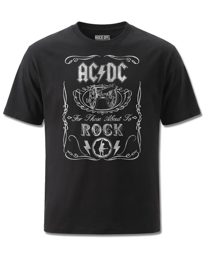 AC/DC Vintage Cannon Swig (AC/DC) design, front view on Black M121, Rock Off Retail official merch