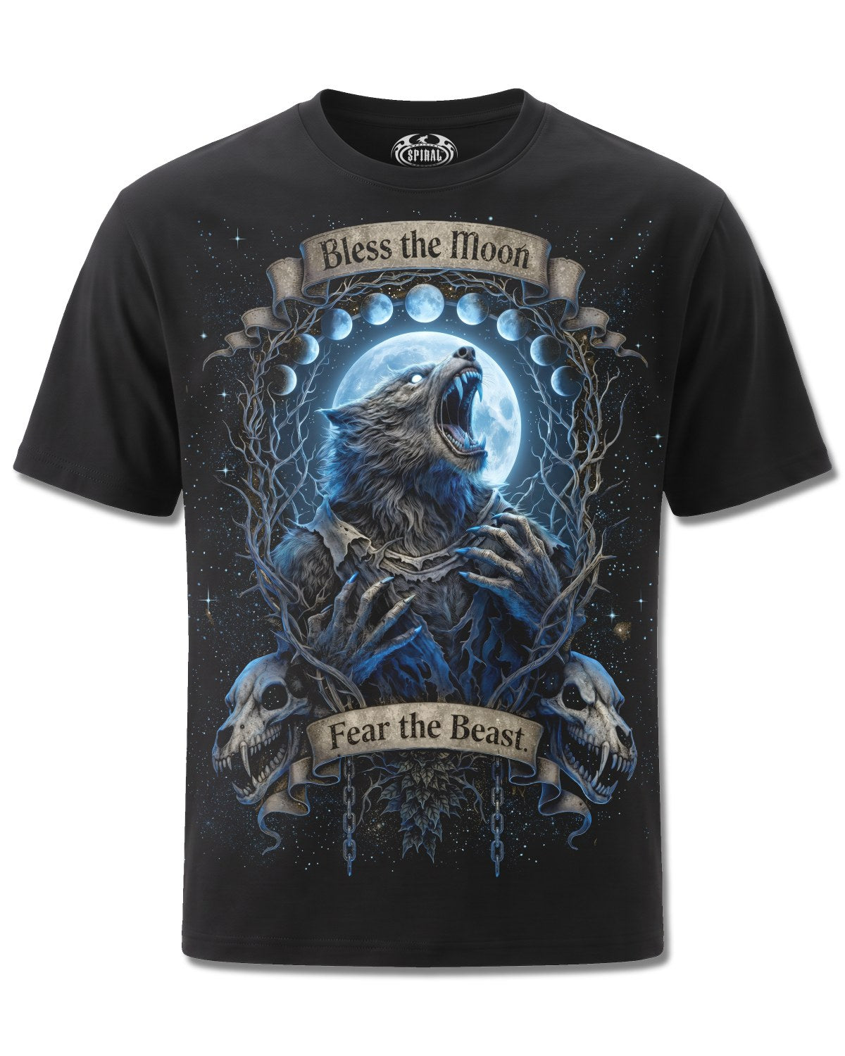 Spiral Fear The Beast design, front view on Black M121, Rock Off Retail official merch