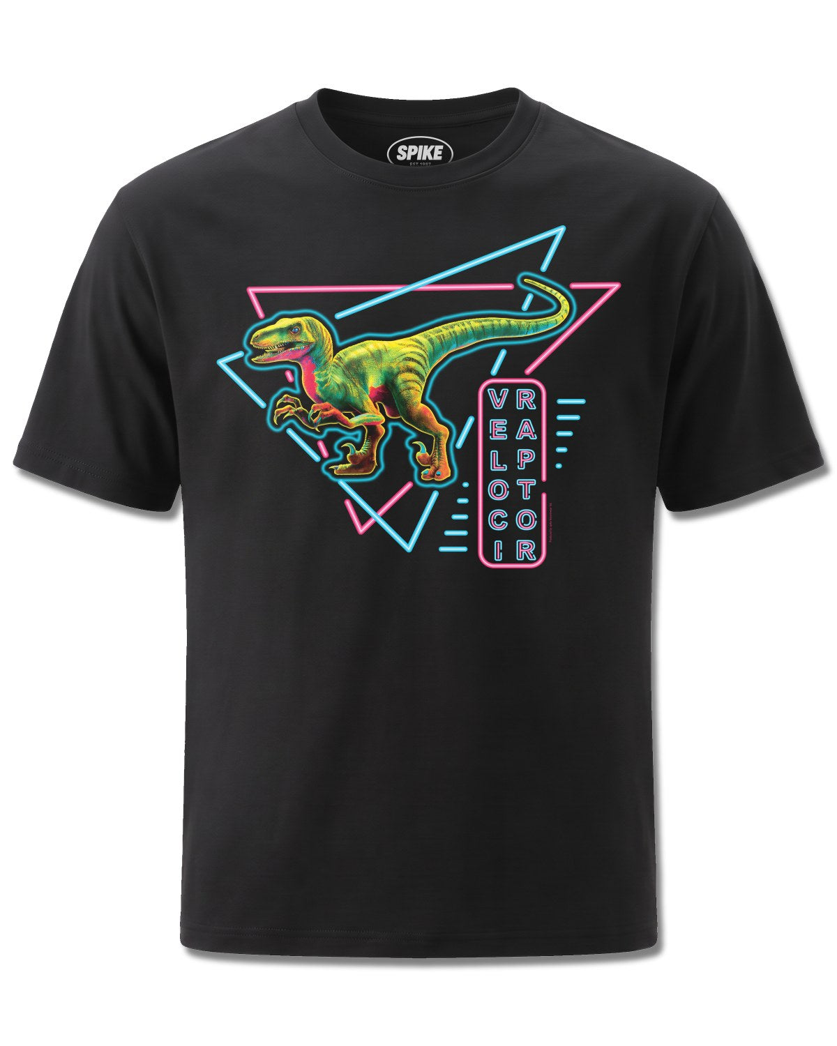Pd Moreno Neon Raptor (PD Moreno) design, front view on Black M121, Rock Off Retail official merch