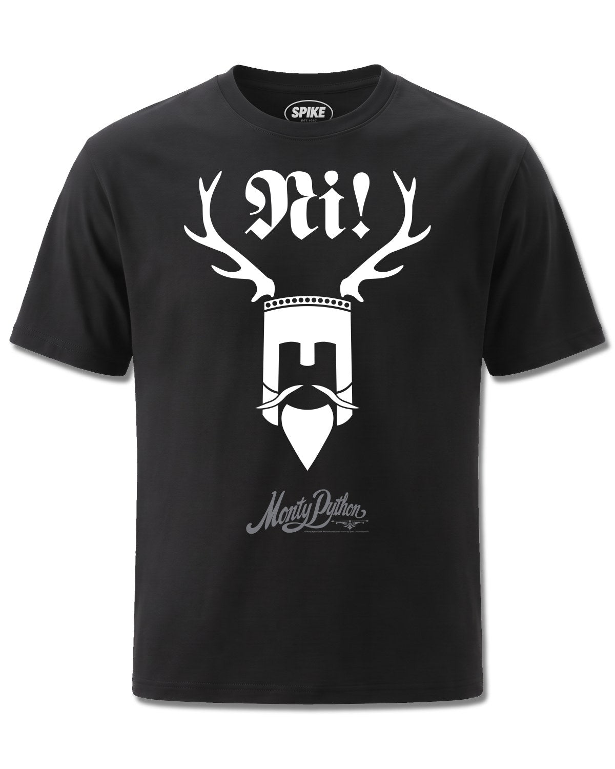 Monty Python Knights Of Ni! (Monty Python) design, front view on Black M121, Rock Off Retail official merch