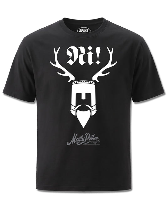 Monty Python Knights Of Ni! (Monty Python) design, front view on Black M121, Rock Off Retail official merch