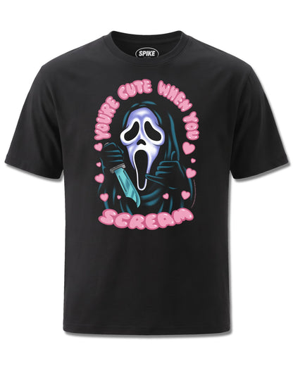 Ghost Face You're Cute When You Scream (Ghost Face) design, front view on Black M121, Rock Off Retail official merch