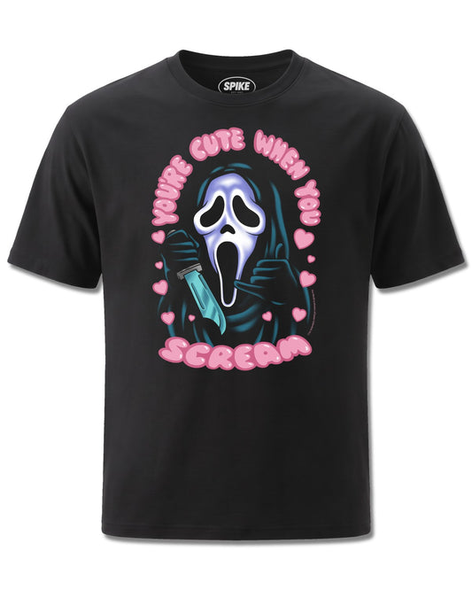 Ghost Face You're Cute When You Scream (Ghost Face) design, front view on Black M121, Rock Off Retail official merch