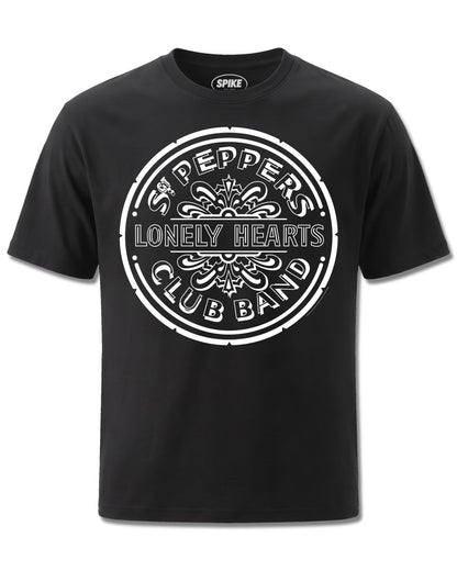 Beatles Sgt Pepper Mono (The Beatles) design, front view on Black M121, Rock Off Retail official merch