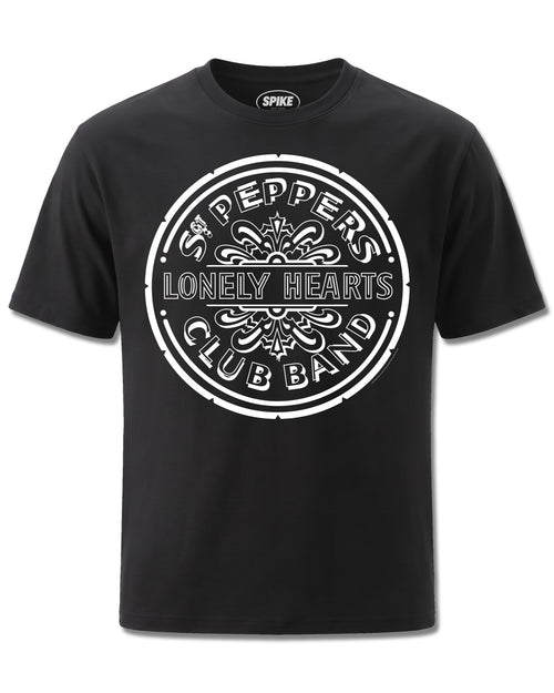 Beatles Sgt Pepper Mono (The Beatles) design, front view on Black M121, Rock Off Retail official merch