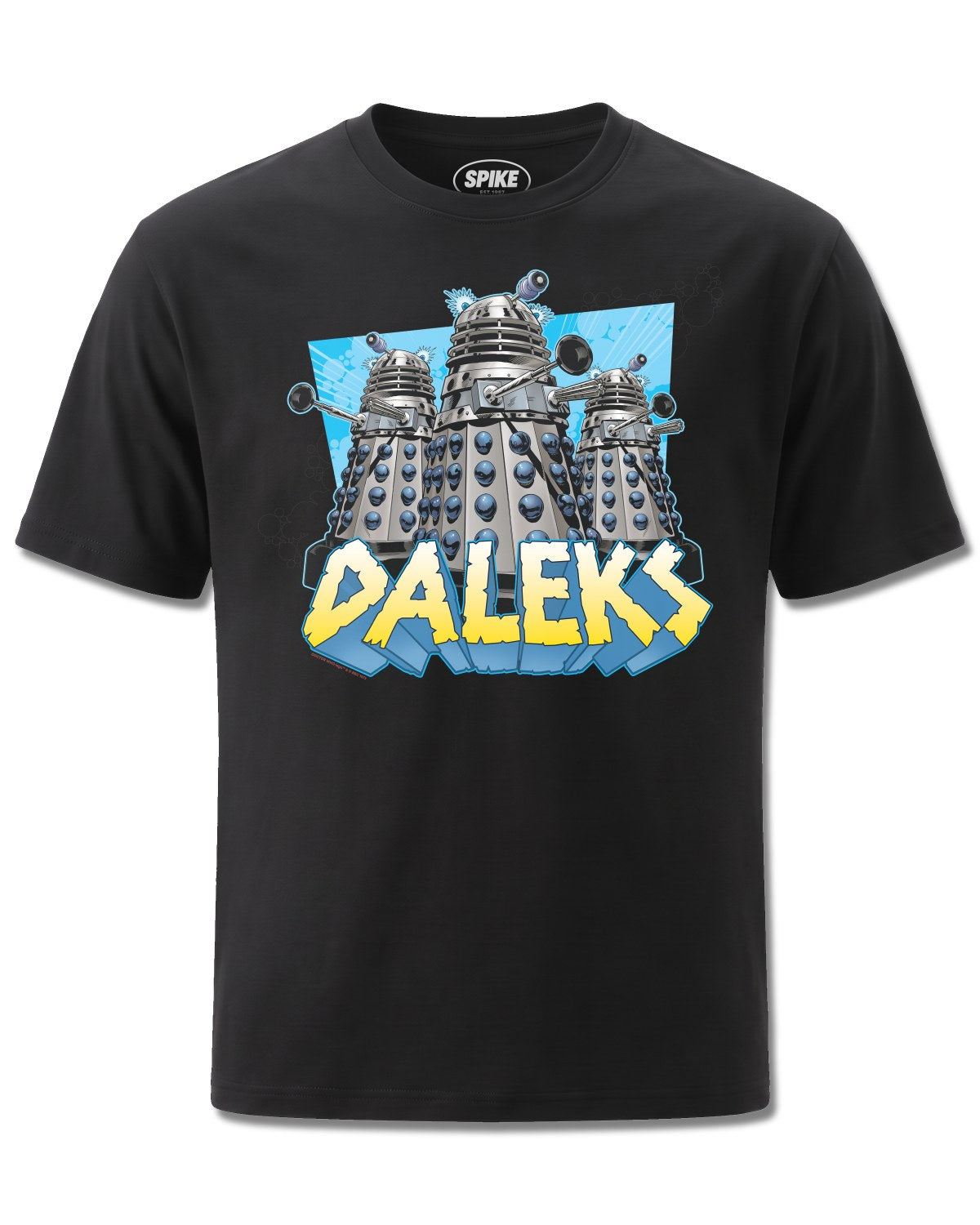 Dr Who Doctor Who Daleks On The March (Dr Who) design, front view on Black M121, Rock Off Retail official merch