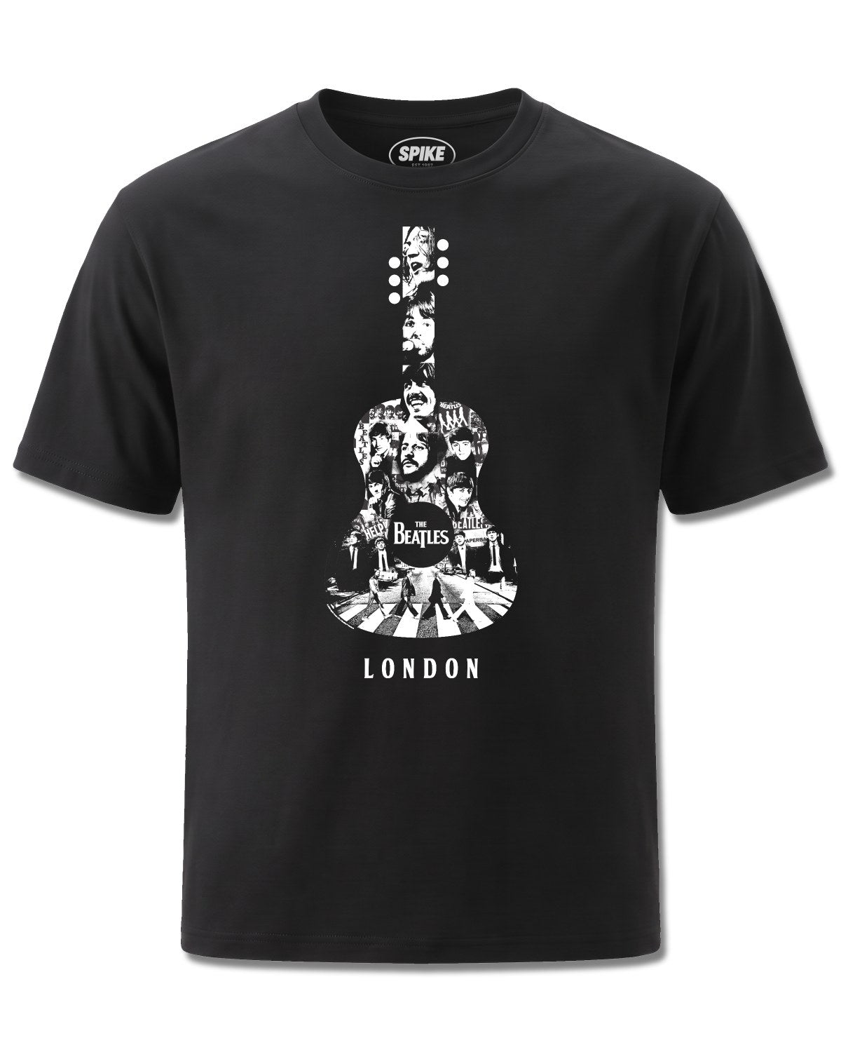 Beatles The Beatles London Guitar (The Beatles) design, front view on Black M121, Rock Off Retail official merch