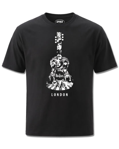 Beatles The Beatles London Guitar (The Beatles) design, front view on Black M121, Rock Off Retail official merch