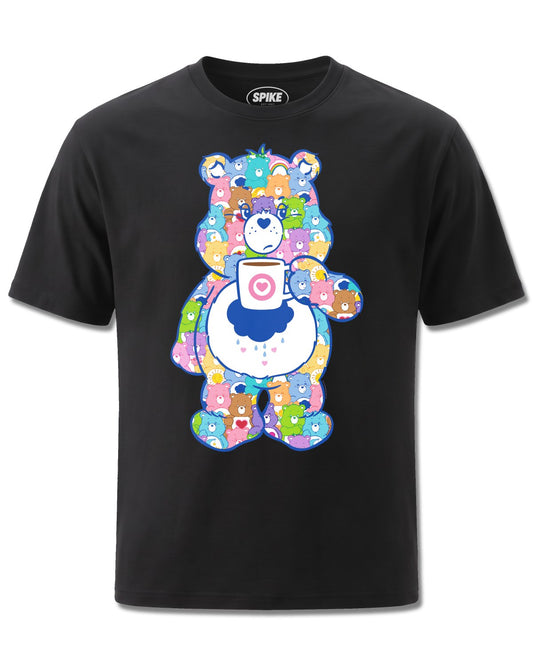 Care Bears Grumpy Bear Coffee (Care Bears) design, front view on Black M121, Rock Off Retail official merch