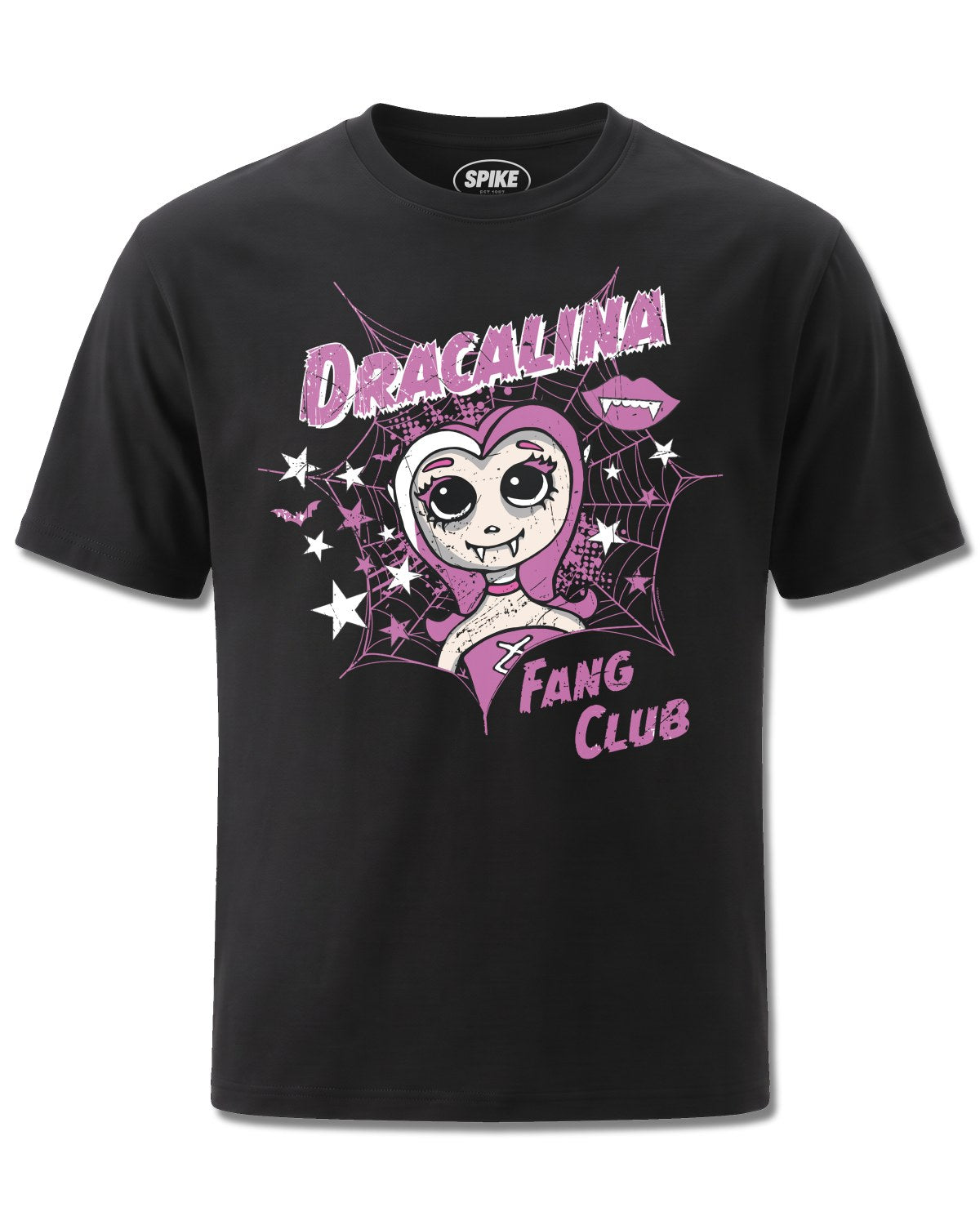 My Charming Dead Mcd Dracalina Fang Club (My Charming Dead) design, front view on Black M121, Rock Off Retail official merch
