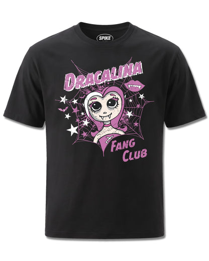 My Charming Dead Mcd Dracalina Fang Club (My Charming Dead) design, front view on Black M121, Rock Off Retail official merch