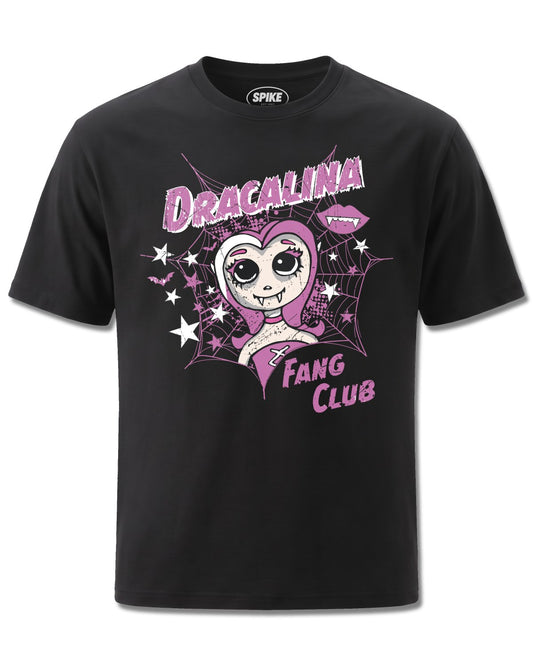 My Charming Dead Mcd Dracalina Fang Club (My Charming Dead) design, front view on Black M121, Rock Off Retail official merch