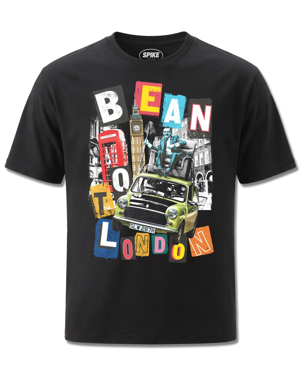 Mr Bean London (Mr Bean) design, front view on Black M121, Rock Off Retail official merch