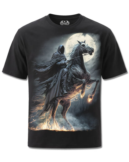 Spiral Shadow Rider design, front view on Black M121, Rock Off Retail official merch
