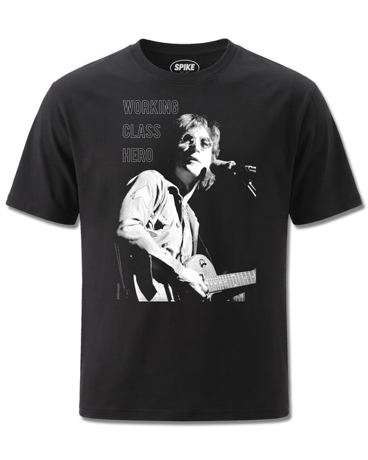 Icons John Lennon Working Class Hero (Icons) design, front view on Black M121, Rock Off Retail official merch