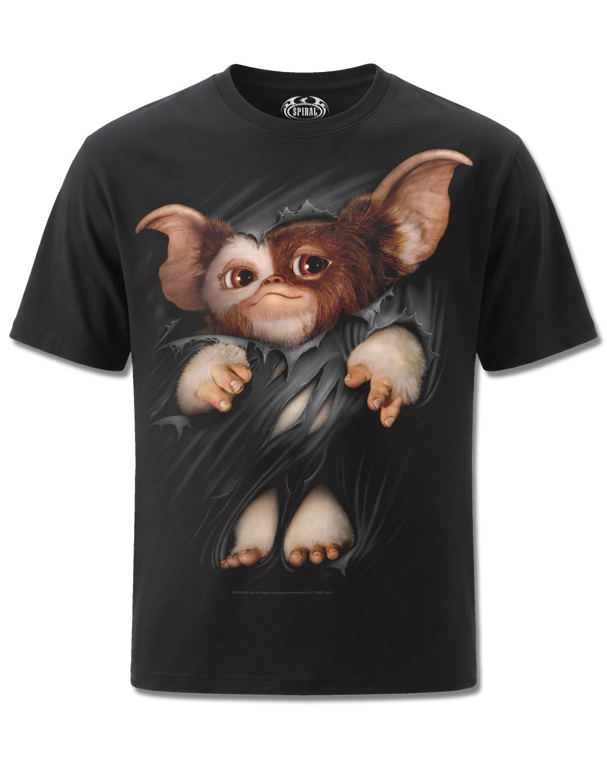 Gremlins Gizmo (Gremlins) design, front view on Black M121, Rock Off Retail official merch