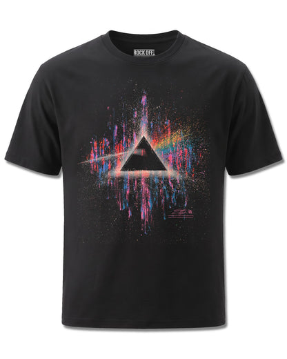 Pink Floyd Dark Side Of The Moon Pink Splatter (Pink Floyd) design, front view on Black M121, Rock Off Retail official merch
