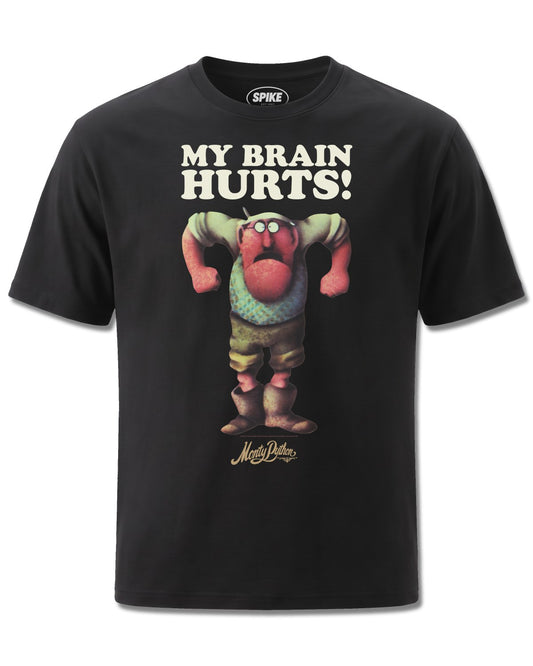 Monty Python My Brain Hurts (Monty Python) design, front view on Black M121, Rock Off Retail official merch
