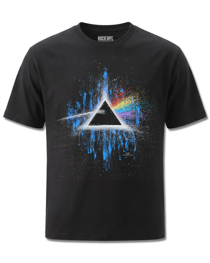 Pink Floyd Dark Side Of The Moon Blue Splatter (Pink Floyd) design, front view on Black M121, Rock Off Retail official merch