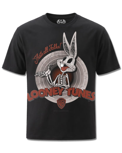 Looney Tunes Bugs Skull (Looney Tunes) design, front view on Black M121, Rock Off Retail official merch