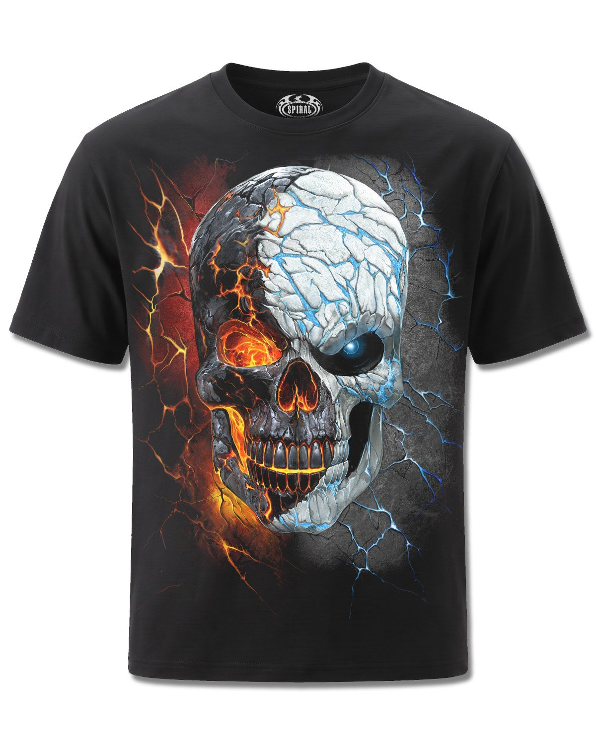 Spiral Divided Soul design, front view on Black M121, Rock Off Retail official merch