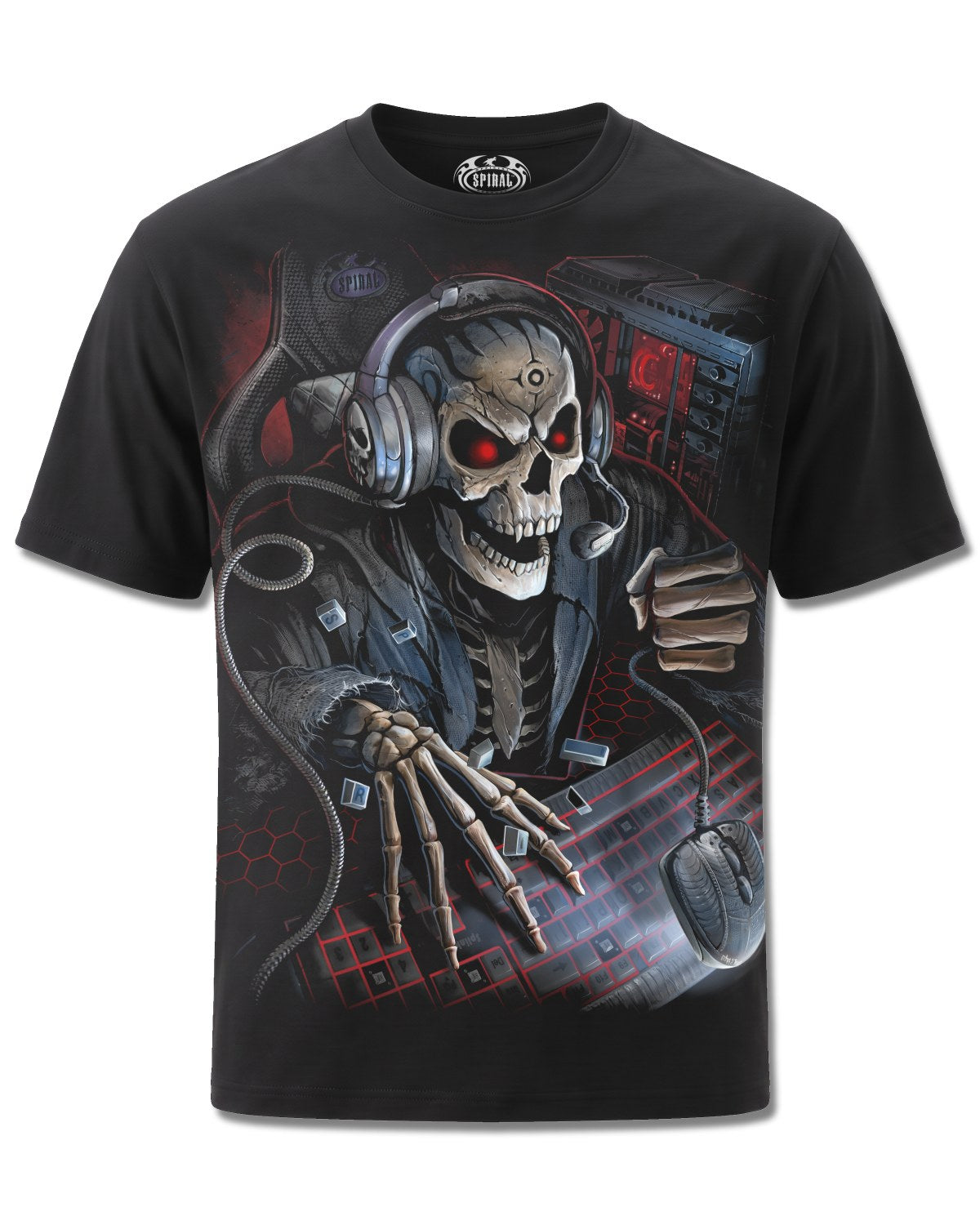 Spiral PC Gamer design, front view on Black M121, Rock Off Retail official merch